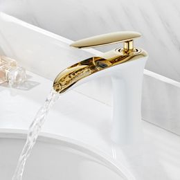 Basin Faucets Waterfall Bathroom Faucet Single handle Basin Mixer Tap Bath White Gold Faucet Brass Sink Water Crane Silver