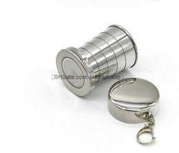 Stainless Steel Portable Outdoor Travel Camping Folding Foldable Collapsible Cup hiking Camping Folding Cup Mug With Keychain