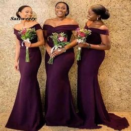 Regency African Off The Shoulder Satin Long Bridesmaid Dresses Ruched Sweep Train Wedding Guest Maid Of Honor Dresses260i