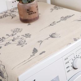 Table Cloth Microwave Oven Cover Dust Oil Proof Linen Machine Protector Decorative Kitchen Appliance With Side Storage Pockets