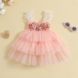 Girl Dresses Summer Kids Toddler Baby Girls Princess Dress Flower Lace Straps Sleeveless Cute Layered Tulle Tutu Clothes