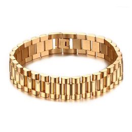 Link Chain Top Quality Gold Filled Watchband President Bracelet & Bangles For Men Stainless Steel Strap Adjustable Jewelry1211d