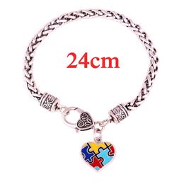 Autism Awareness Puzzle Piece Heart Shape Charm Lobster Claw Bracelet For 10pcs lot210x