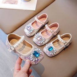 Girls Leather Shoes Princess Bow Spring Non-Slip Soft Bottom Wear-Resistant Little Baby Sequined Children's Shoes Size 23-35