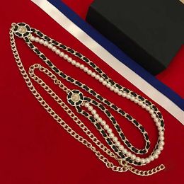 2020 Brand Fashion Party Women Vintage Thick Chain Leather Belt Gold Colour Double Pearls Necklace Belt Party Fine Jewelry321U