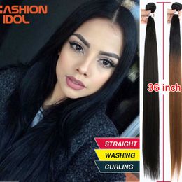 Synthetic Wigs 36 Inch Yaki Straight Hair Bundles 120g Ombre 613 Brown Synthetic Weave Ponytail 230227