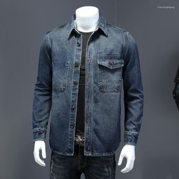 Men's Jackets 2023 Spring Autumn Men Denim Jacket Dark Blue Vintage Top