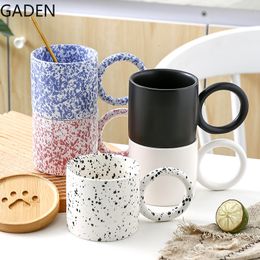 Mugs 320ml Ink Dot Ceramic Coffee Cup Breakfast Office Round Handle Home Table Decoration Kitchen Bar Supplies 230721