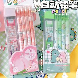 6pcs 0.5mm Mechanical Pencils Kawaii Automatic With Erasers Students Stationery Writing Tool School Office Press Pens