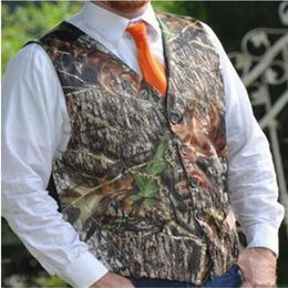 Camo Printed Wedding Groom Vests Groomsmen Vests V-Neck Men's Suit Vests Vest Men's Dress Vest Waistcoat Dress Hunter Pr224i