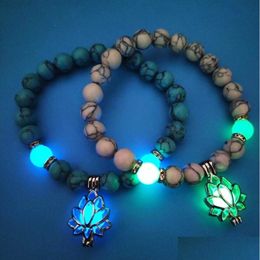 Charm Bracelets Luminous Natural Stones Glowing In The Dark Bracelet Lotus Flower Shaped For Women Yoga Prayer Buddhism Jewellery Drop Dhxm4