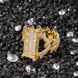 18K Gold Plated Rings With CZ Stone Iced Out Cool Hiphop Ring Brand Design Luxury Hip Hop Jewelry Full Dimaond Cluster Rings263r