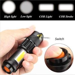 LED flashlight lamp side COB lamp 8000 lumens Bright outdoor riding Travelling torch Zoomable torches 4 light modes for 18650 battery