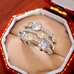 Cluster Rings Fashion Design 925 Two Tone Style Ring For Women Brilliant Diamond Jewelry Party Stylish Female Anniversary Accessories