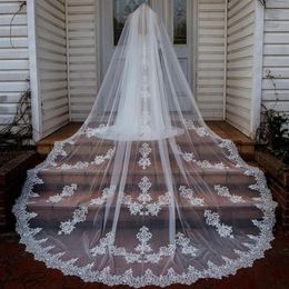 Cathedral Length Long Wedding Veils Custom Made White Ivory Champagne Bridal Veils with Comb Lace Appliqued Cheap Wedding Veil313W