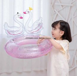 baby swim ring children inflatable swimming pool float water toy tubes cute cartoon swan flamingo mattress sequin air floats kids beach toys