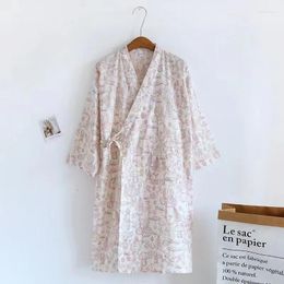 Women's Sleepwear Summer Long Sleeve Nightgown Japanese Kimono Mushroom Print Robes Women Cotton Gauze Bathrobe