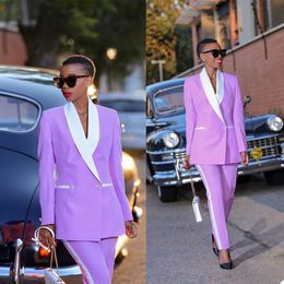 Purple Bridal Women Pants Suits White Shawl Lapel Mother of the Bride Suits Slim Fit Evening Party Prom Tuxedos 2 pieces2097