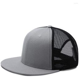 Ball Caps Adult Cotton Solid Colour Flat Brim Mesh Snapback Cap Men Woman Hiphop Plain Baseball Hat 55-60cm