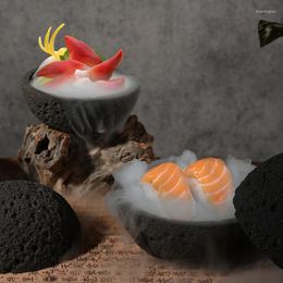 Bowls 1 Piece Volcanic Stone Tableware Black Quartz Planet Like Bowl INS Molecular Cuisine Dish Dessert Serving
