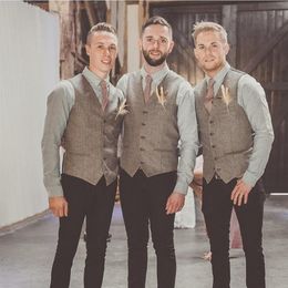 2020 Groom Vests For Wedding Wool Groomsmen Attire Slim Fit Mens Suit Vest Prom Groom Wear Wedding Dress Tailor Waistcoat Country 284I