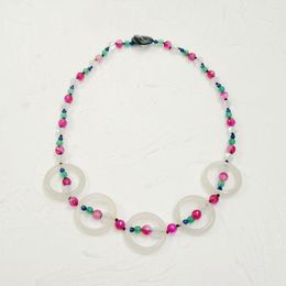 Choker Lii Ji White Pink Green Blue Necklace 60cm Agates Manmade Moonstone Women Jewellery Gift