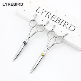 Lyrebird HIGH CLASS Hair cutting scissors Japan Hairdressing scissors 5 5 INCH Blue stone yellow stone NEW244Q