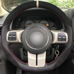 Hand-stitched Black Suede Leather Anti-slip Car Steering Wheel Cover for Jeep Grand Cherokee 2011-2013 Compass Wrangler268t