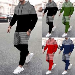 Men's Tracksuits Spring&Fall Casual Sports Suit Headsets With Hats Two Suits Hooded Tops Trousers Elastic Waist Rope For