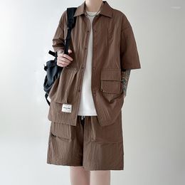 Men's Tracksuits Summer Sets Men Fashion Retro Pocket Short Sleeved Shirt Shorts Two-piece Streetwear Loose Cargo Mens M-2XL