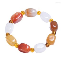 Strand Random Color Natural Colorful Golden Silk Jade Bracelet For Women Men Jades Stone Beads Elastic Beaded Gemstone Bangle Jewellery