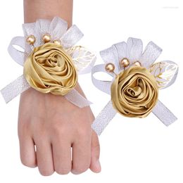 Brooches Romantic Flower Brooch Groom Groomsmen Lapel Pin Corsage Ribbon Leaf Bridesmaid Wrist Wedding Supplies