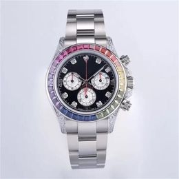 Men's sports mechanical watch hand inset diamond process waterproof luminous 40mm diameter rainbow diamond fashion star 300A