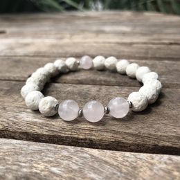 MG0915 8 MM White Lava Stone Energy Bracelet Natural Rose Quartz Women's Bracelet High Quality Heart Chakra Meditation Jewelry268G