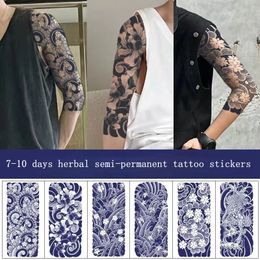 Seven-arm Cool Herbal Juice Tattoo Stickers Waterproof Men Women Flowers Lasting Semi-permanent Dark Fake Tattoo Art Tatouage