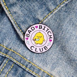 Cute Animals Bad Bitch Club Round Brooch Creative Small Yellow Duck Cartoon Knife Pin Badge Lapel Female Student Fashion Pink GiftZZ