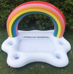swim pool beach inflatable ice bar tray rainbow floats tubes floating mattress swimming ring accessaries beer drinking cup holder toy