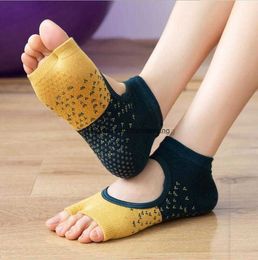 Colourful Jacquard Peep Toe Yoga Pilates socks Women Cotton Backless Silicone Anti-Slip Open Toes Half-fingers Gym Fitness Ballet Sport Sox Sock Slippers