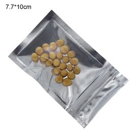 200pcs lot 7 7 10cm Silver Aluminium Foil Front Clear Package Bag Zip Lock Dried Food Storage Pouch Moisture Proof Grip Seal Plasti251e