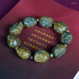 Strand Green Sandalwood Carved Buddha Double-sided Eighteen Hand String Beads Holding Men's Bracelet Rosary Creative Play