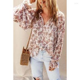 Women's Blouses Gypsylady French Elegant Chic Shirt V-neck Floral Autumn Spring Chiffon Long Sleeve Women Office Ladies Casual Top