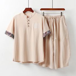 Men's Tracksuits Clothing Large Size Tracksuit 8XL 9XL Cotton Linen Short Tshirt Summer Suit Plus 5XL Husband Set 165KG 230721