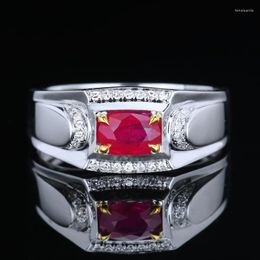 Cluster Rings 18K White Gold 0.62CT Natural Mozambique Ruby Mens Gemstone Jewellery Diamonds Ring Jewellery Manufacturer Gentleman Wedding