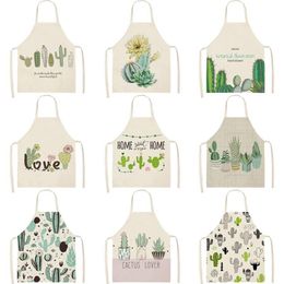 Aprons Cactus Plants Green Leaves Pattern Kitchen Home Cooking Baking Shop Cotton Linen Cleaning Apron261P