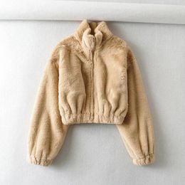 Women's Hoodies Korean Fashion Loose Faux Fur Coat Autumn Winter Thicke Half High Collar Zipper Short Jacket Warm Top