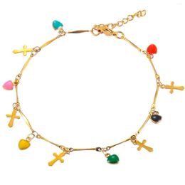 Bangle Can Be Customized Stainless Steel Heart Gross Gold Color Chain Bracelet Anklet Fashion Simple Charm Foot Jewelry For Women