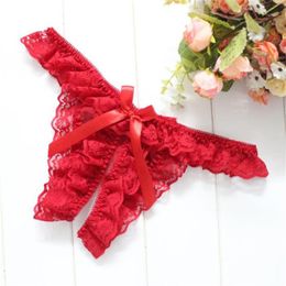 Women's Panties Sexy Women Lace G String Thongs Low Waist Ladies' Crotchless Underwear Black Red White Pink Erotic Panty293U