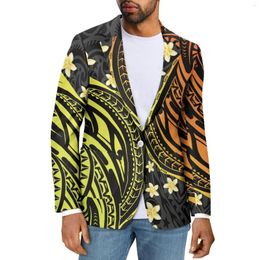 Men's Suits Polynesian Tribal Hawaiian Totem Tattoo Hawaii Prints Fashion Casual Men V-Neck Suit Coat Slim Fit Elegant Officewear Formal