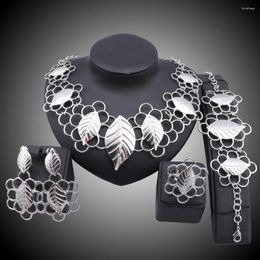 Necklace Earrings Set African Women Beads Leaves Style Earring Ring Bracelet Gold Silver Colour Statement Accessories Jewellry Sets