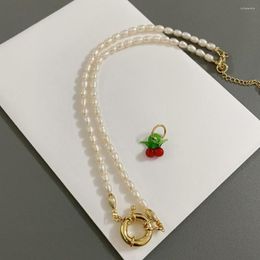 Pendant Necklaces 2023 Vintage Sweet Cherry Pearl Necklace For Women Party Anniversary Gift Exquisite Elegant Salling Luxury Jewelry.